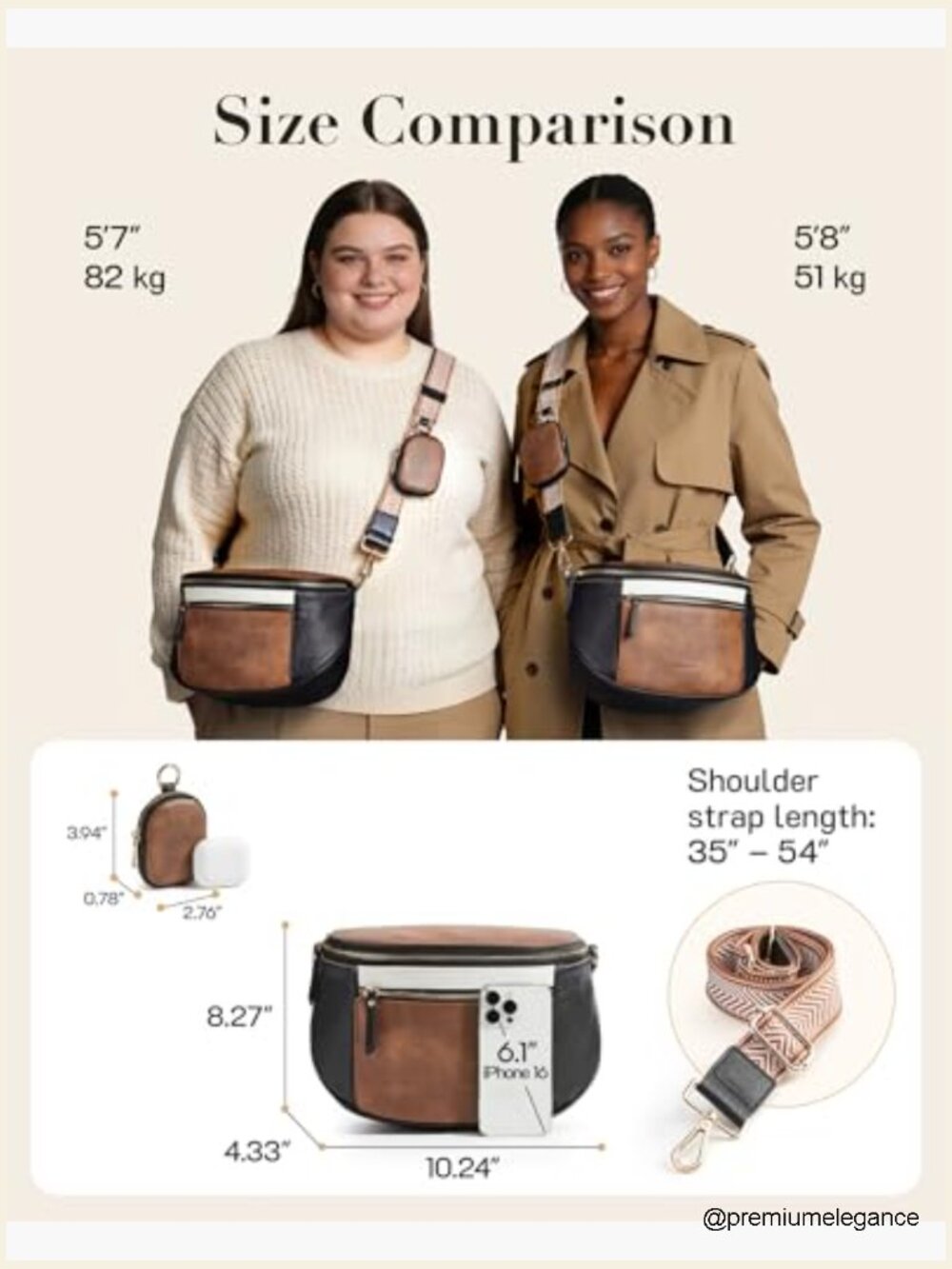 Vegan Leather Crossbody Bag with RFID Blocking, Padded Strap Medium Purse - Picture 4 of 7